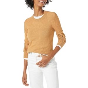 Cotton Blend Crewneck Sweater | Long Sleeve | Amazon Essentials | Size L | Camel